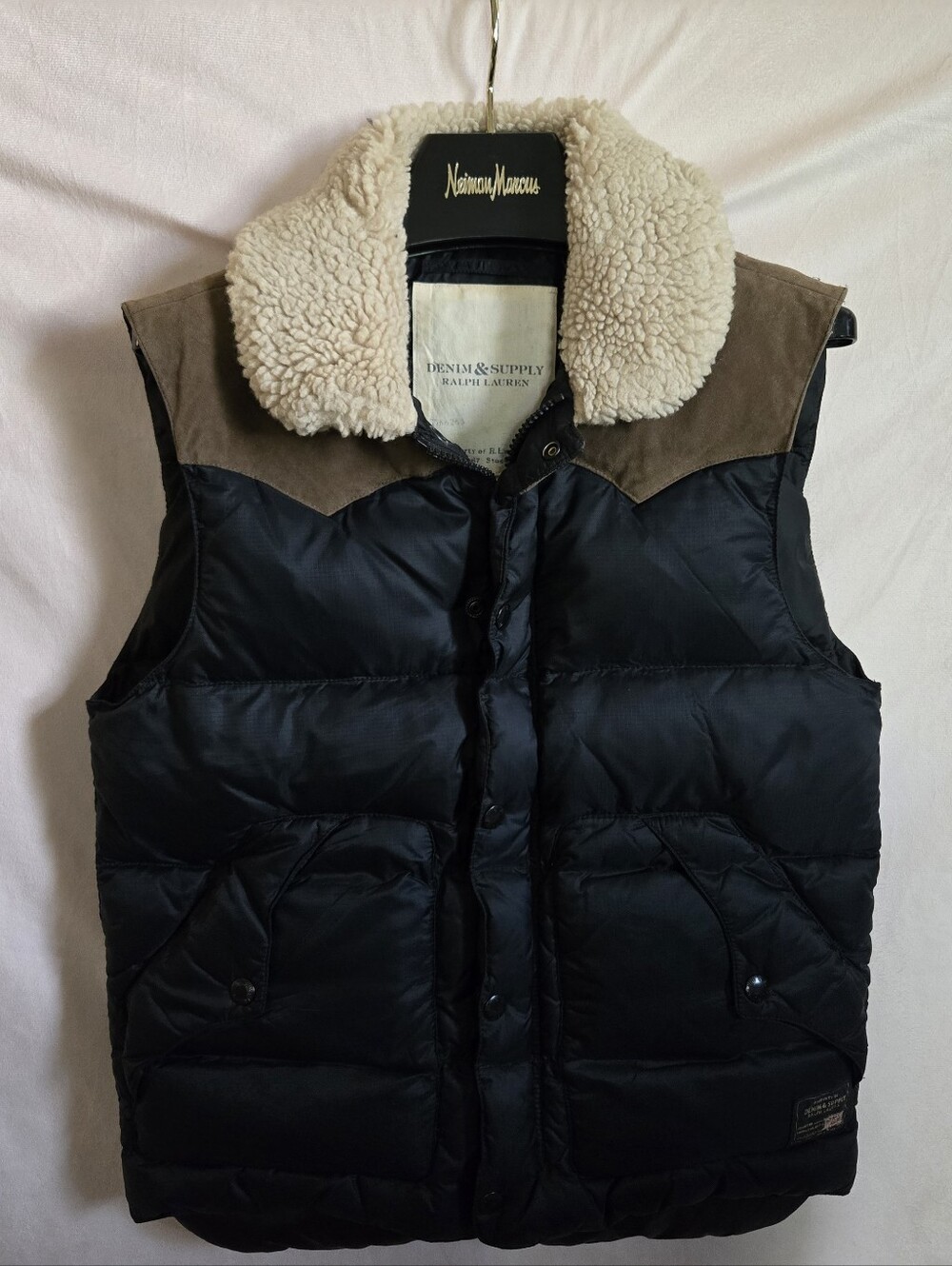POLO RALPH LAUREN DENIM & SUPPLY SHERPA COLLAR DOWN VEST * NAVY * SZ.S
